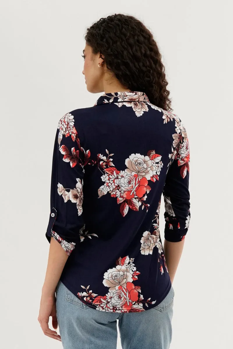 Majora Floral Button Up Blouse - Navy sold by Fairweather product image thumbnail 3