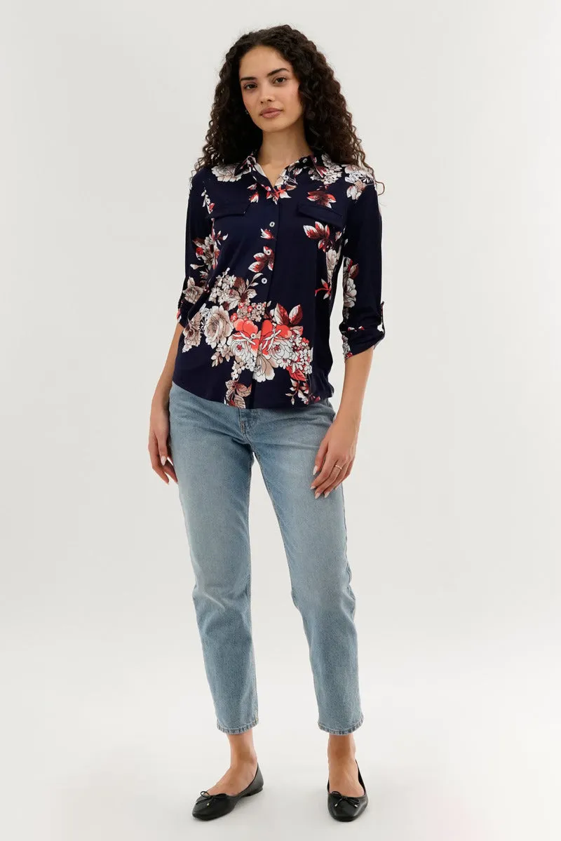 Majora Floral Button Up Blouse - Navy sold by Fairweather product image thumbnail 5