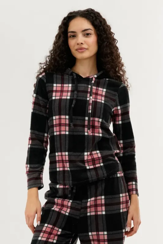 Canada Weather Gear Plaid Hooded Pajama Top - Black sold by Fairweather