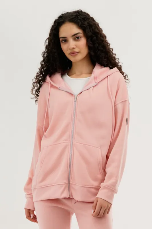 Fahrenheit Zip Up Drop Shoulder Hoodie - Pink sold by Fairweather