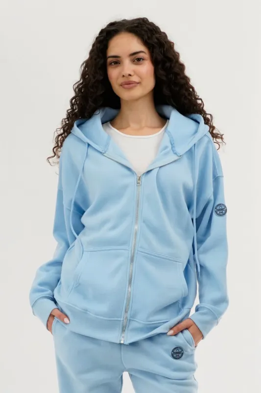 Fahrenheit Zip Up Drop Shoulder Hoodie - Aqua sold by Fairweather