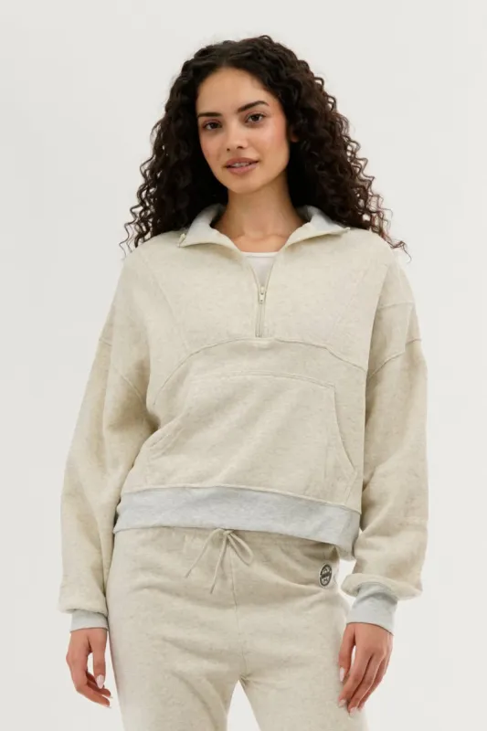 Fahrenheit Half Zip Cropped Sweatshirt - Cream sold by Fairweather