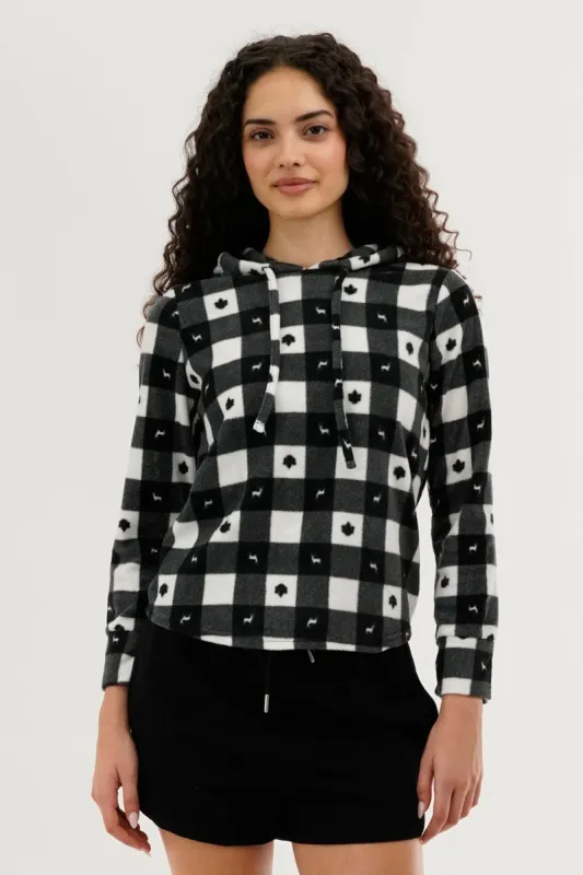 Canada Weather Gear Plaid Hooded Pajama Top - Black sold by Fairweather