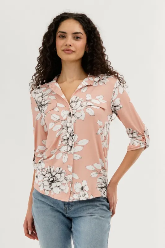 Majora Floral Button Up Blouse - Peach sold by Fairweather