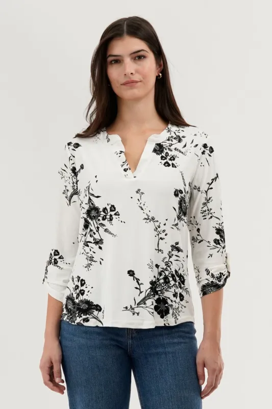 Beechers Brook Floral Split Neck Blouse - White sold by Fairweather