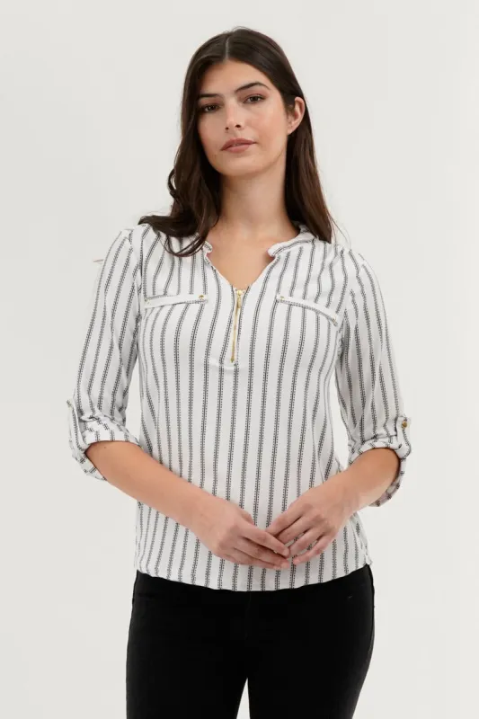 International INC Company Patterned 1/4 Zip Blouse - White sold by Fairweather