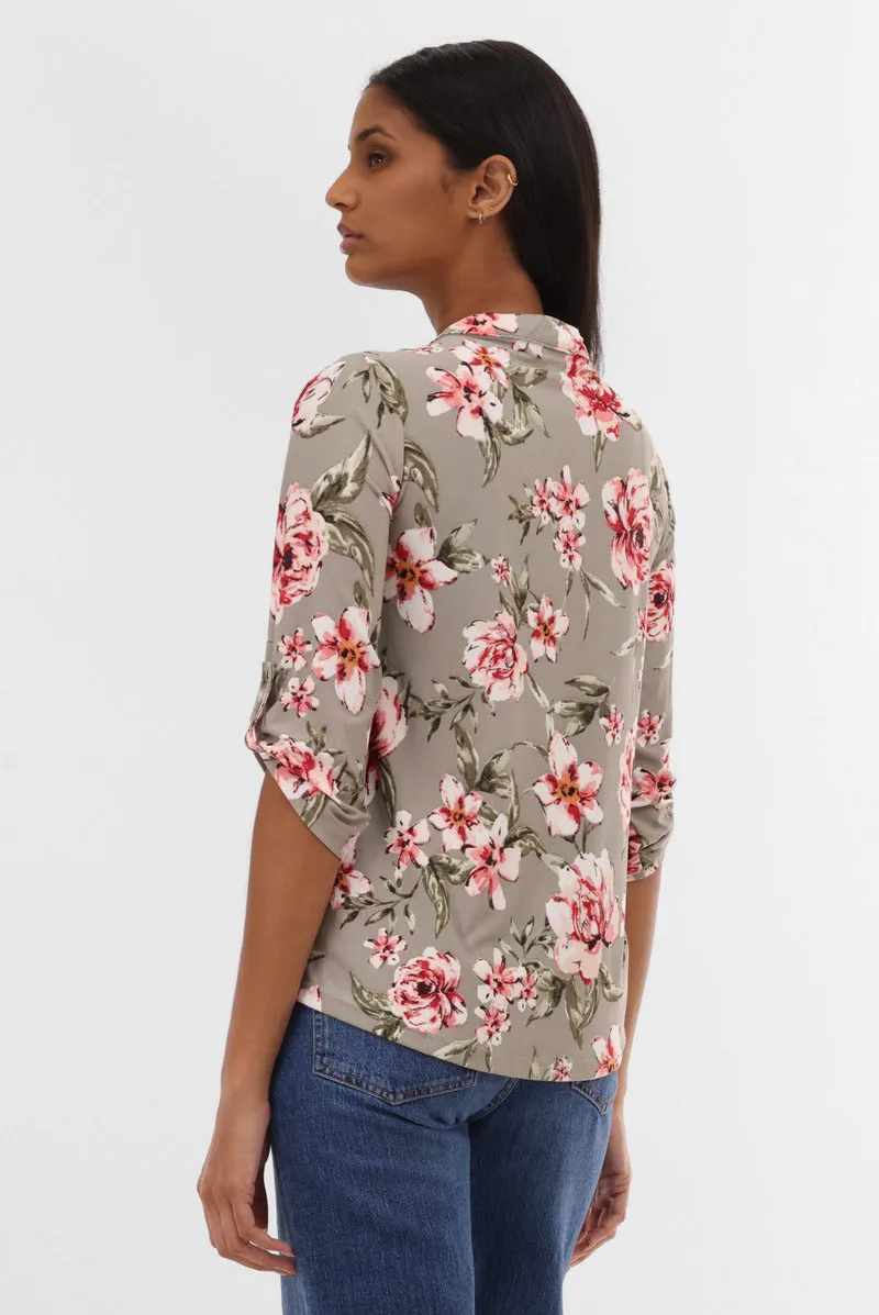 International INC Company Floral Half Zip Blouse - Olive sold by Fairweather product image thumbnail 3