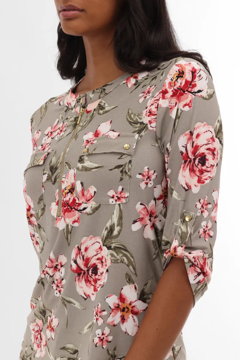 International INC Company Floral Half Zip Blouse - Olive sold by Fairweather product image thumbnail 4