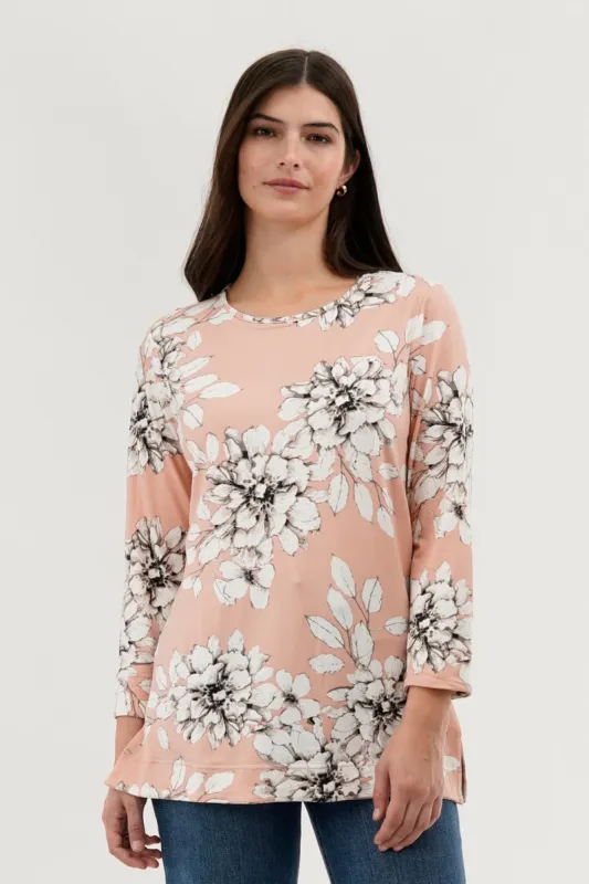 International INC Company Floral 3/4 Sleeve Blouse - Peach sold by Fairweather