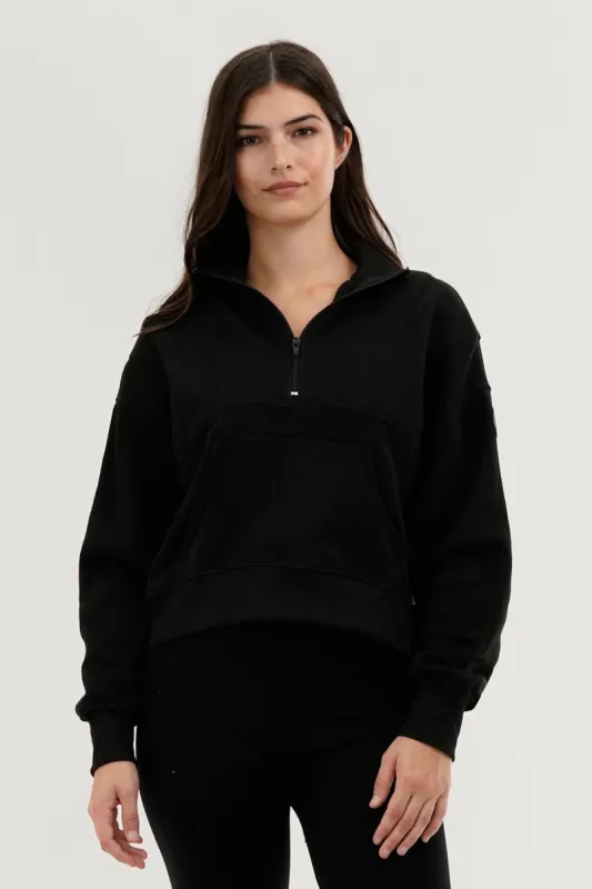Fahrenheit Half Zip Cropped Sweatshirt - Black sold by Fairweather