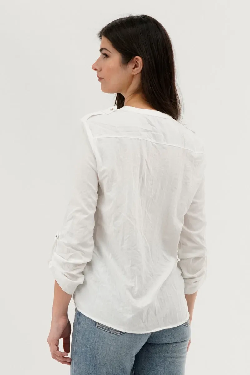 Runaway Bay Roll Up Sleeve Utility Pocket Blouse - White sold by Fairweather product image thumbnail 3
