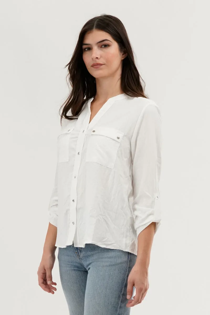 Runaway Bay Roll Up Sleeve Utility Pocket Blouse - White sold by Fairweather product image thumbnail 2