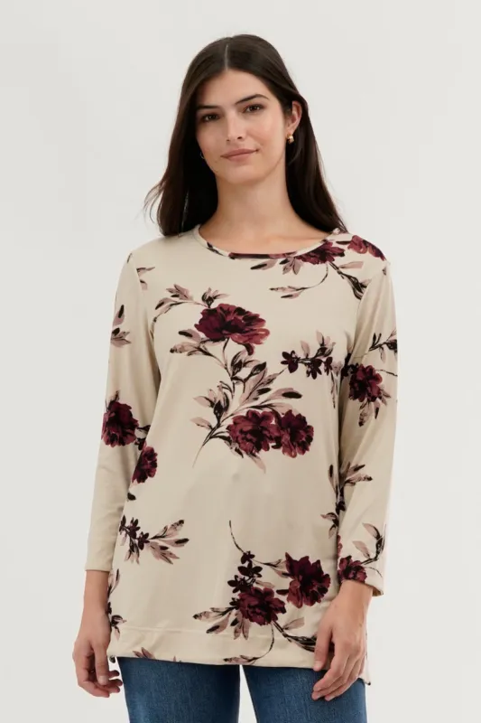 International INC Company Floral 3/4 Sleeve Blouse - Cream sold by Fairweather