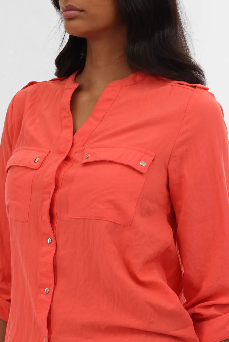 Runaway Bay Roll Up Sleeve Utility Pocket Blouse - Coral sold by Fairweather product image thumbnail 4