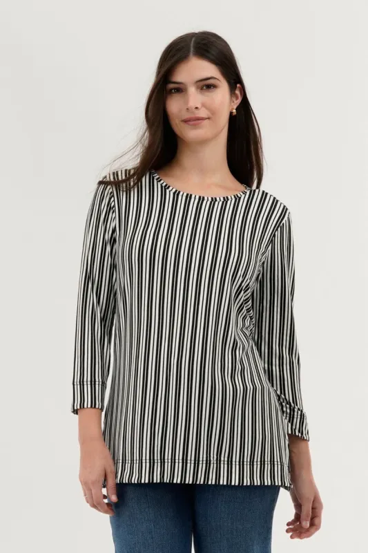 International INC Company Striped 3/4 Sleeve Blouse - Black sold by Fairweather