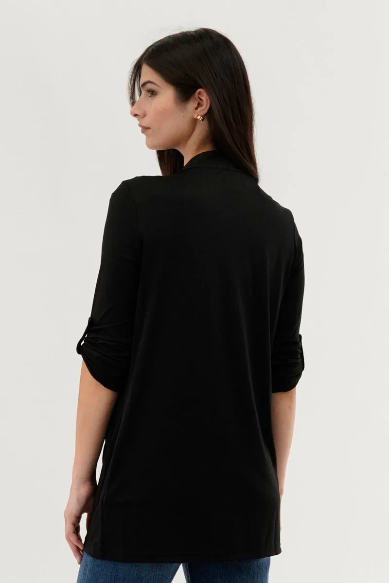 International INC Company Roll Up Sleeve Wrap Cardigan - Black sold by Fairweather product image thumbnail 3