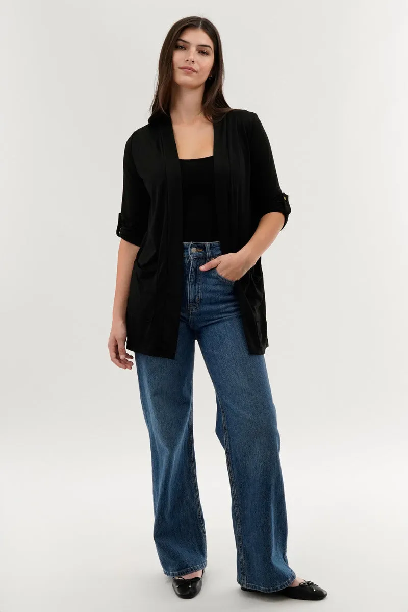 International INC Company Roll Up Sleeve Wrap Cardigan - Black sold by Fairweather product image thumbnail 5