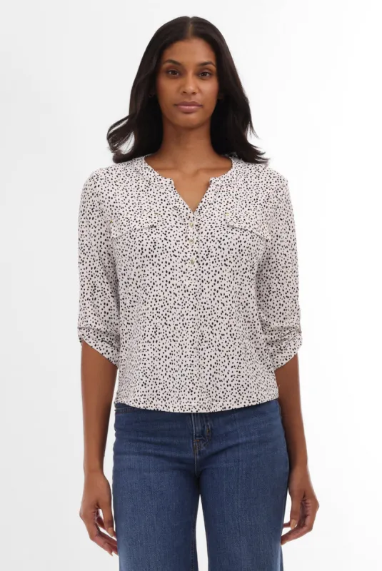 International INC Company Patterned Roll Up Sleeve Blouse - White sold by Fairweather