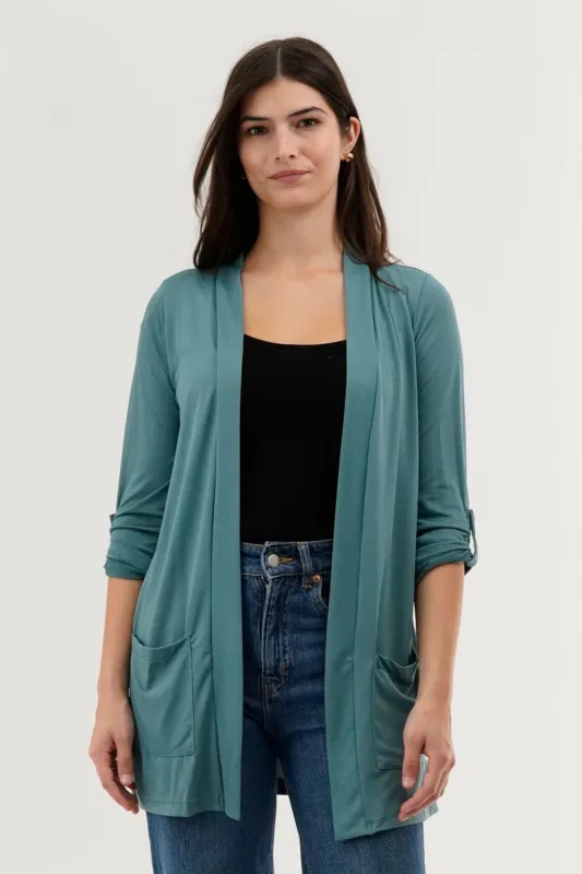 International INC Company Roll Up Sleeve Wrap Cardigan - Teal sold by Fairweather