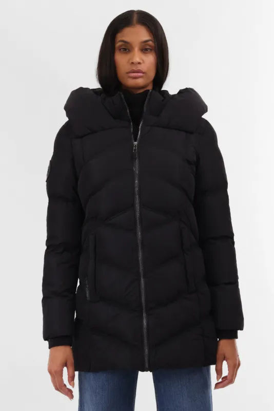 Canada Weather Gear Chevron Quilted Parka Jacket - Black sold by Fairweather