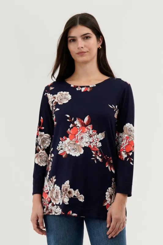 International INC Company Floral 3/4 Sleeve Blouse - Navy sold by Fairweather