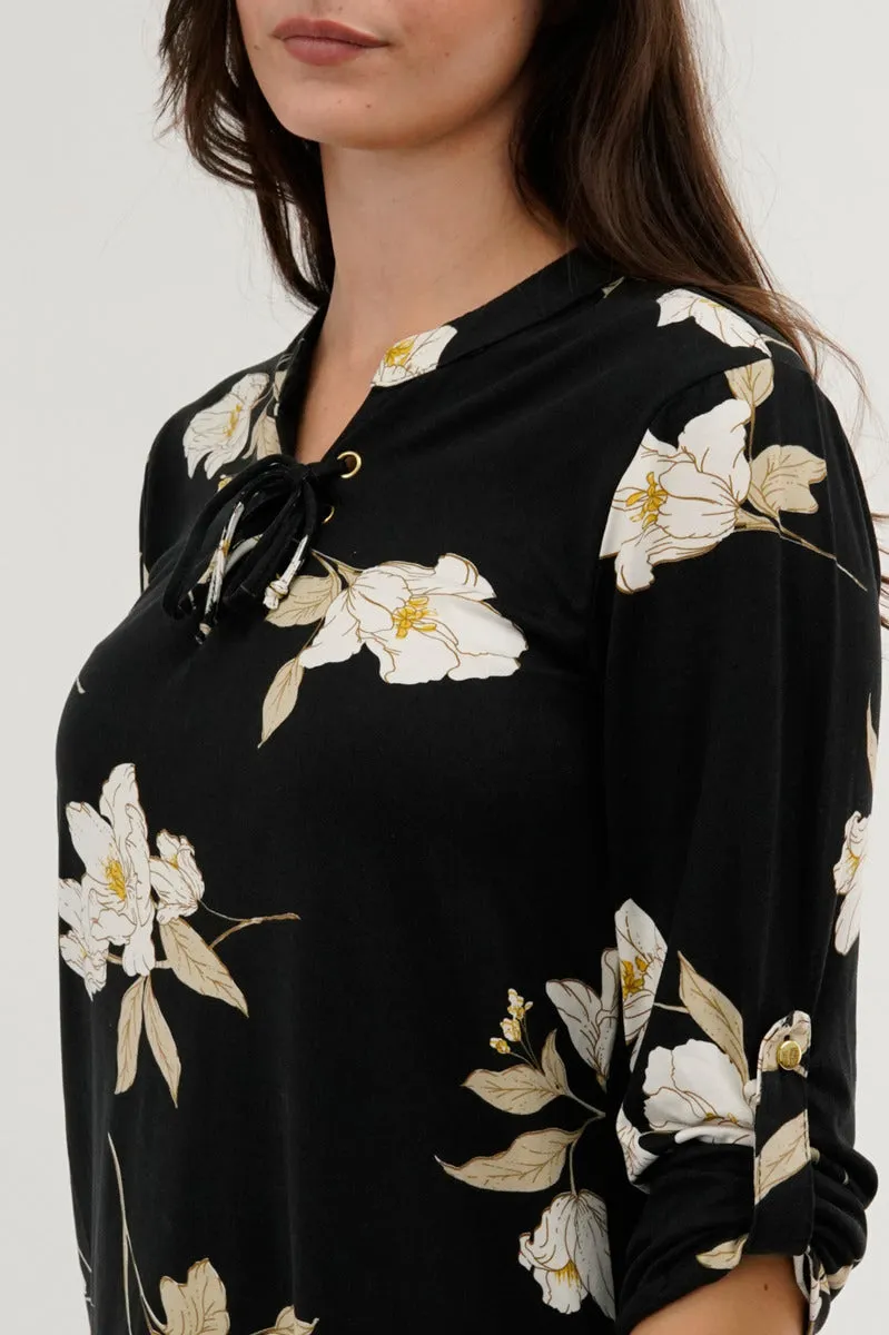 Majora Floral Lace Up Blouse - Black sold by Fairweather product image thumbnail 4