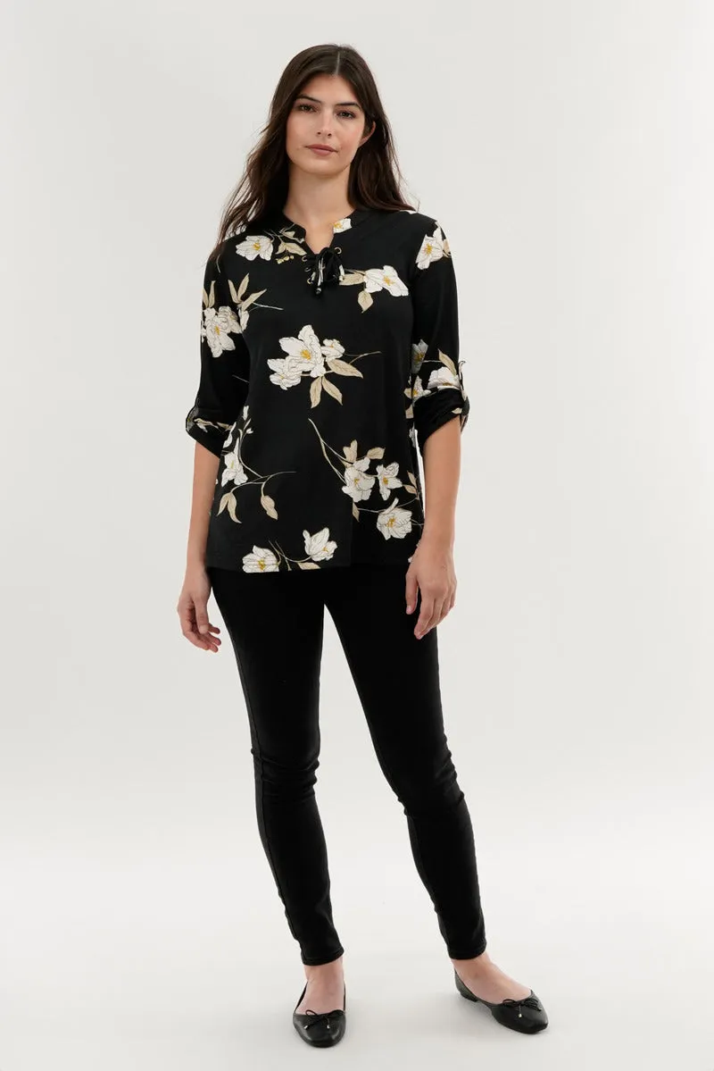 Majora Floral Lace Up Blouse - Black sold by Fairweather product image thumbnail 5