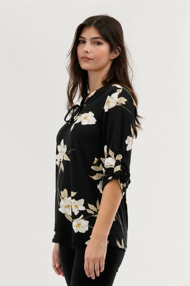 Majora Floral Lace Up Blouse - Black sold by Fairweather product image thumbnail 2