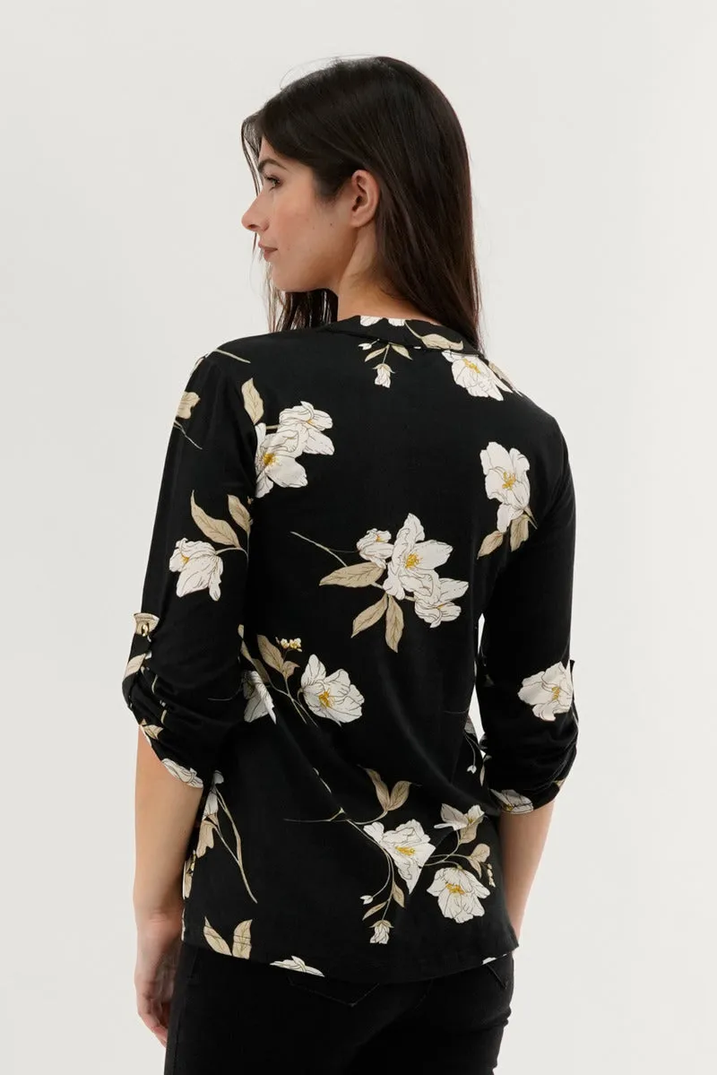 Majora Floral Lace Up Blouse - Black sold by Fairweather product image thumbnail 3