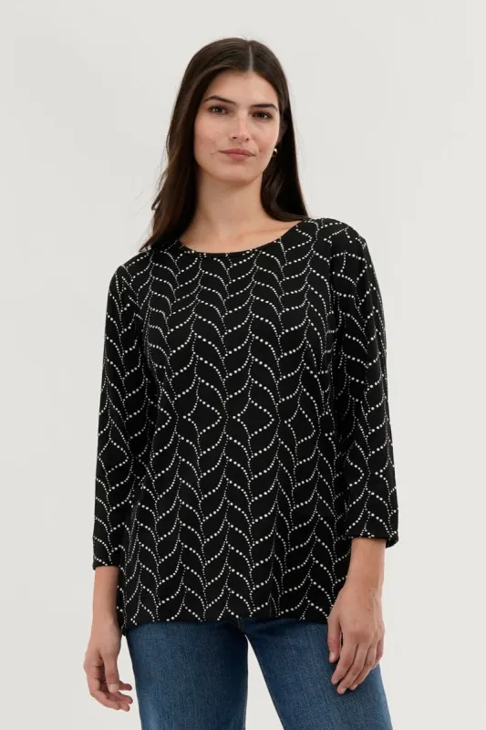 International INC Company Patterned 3/4 Sleeve Blouse - Black sold by Fairweather