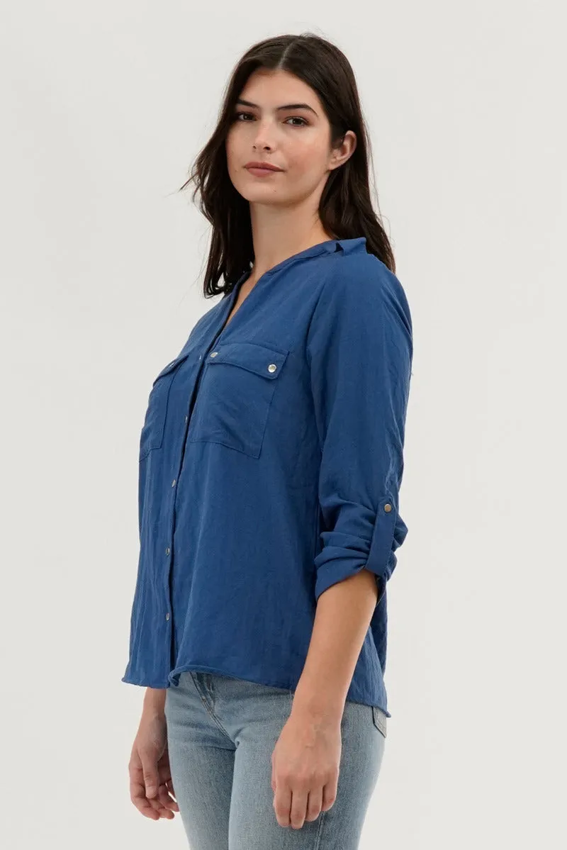 Runaway Bay Roll Up Sleeve Utility Pocket Blouse - Navy sold by Fairweather product image thumbnail 2