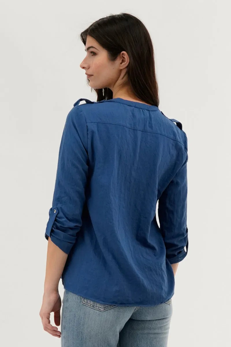 Runaway Bay Roll Up Sleeve Utility Pocket Blouse - Navy sold by Fairweather product image thumbnail 3