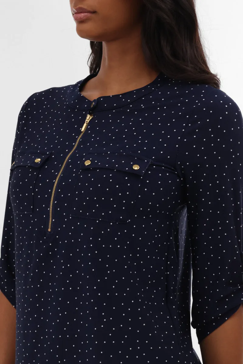 International INC Company Polka Dot Half Zip Blouse - Navy sold by Fairweather product image thumbnail 4