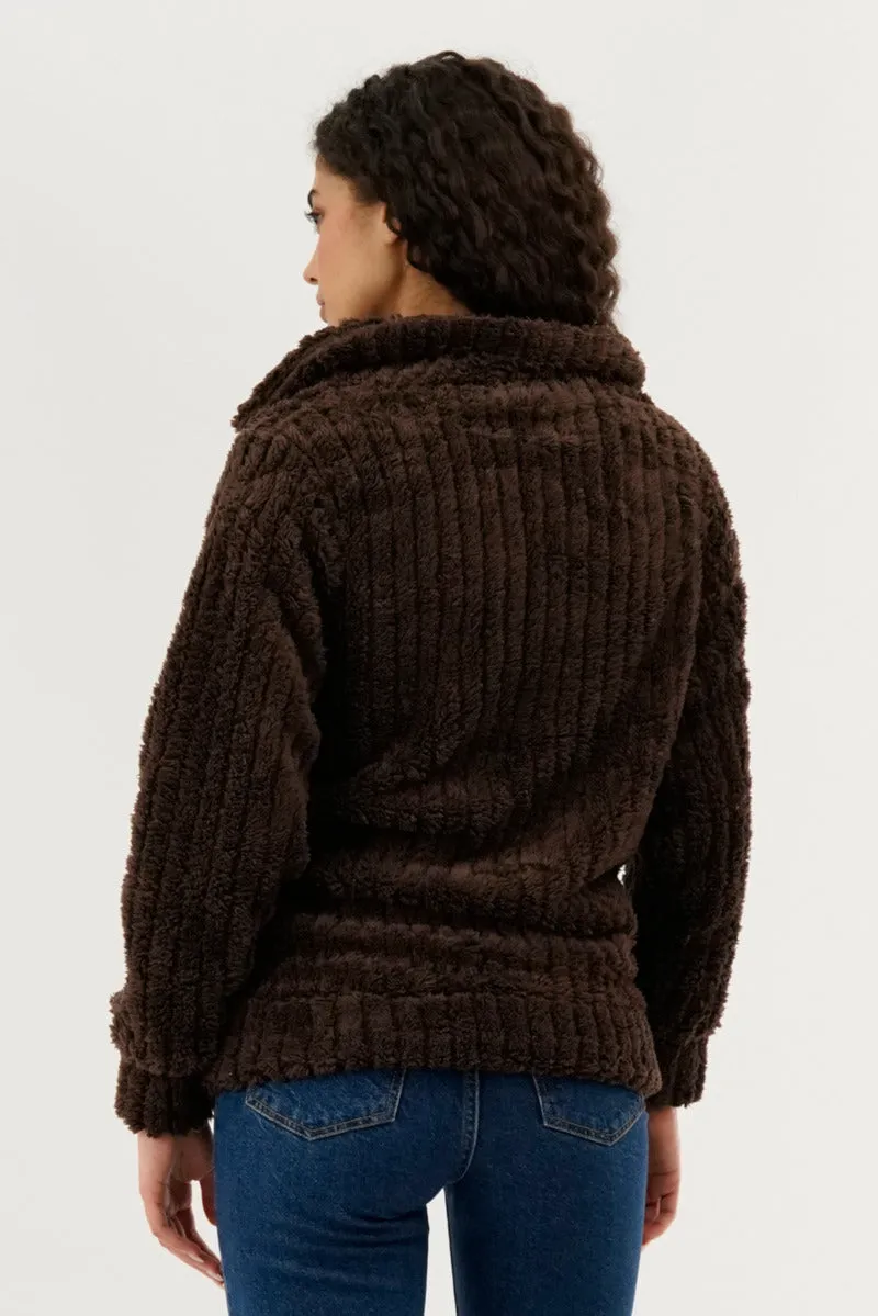 Fahrenheit Plush Zip Up Teddy Lightweight Jacket - Brown sold by Fairweather product image thumbnail 3