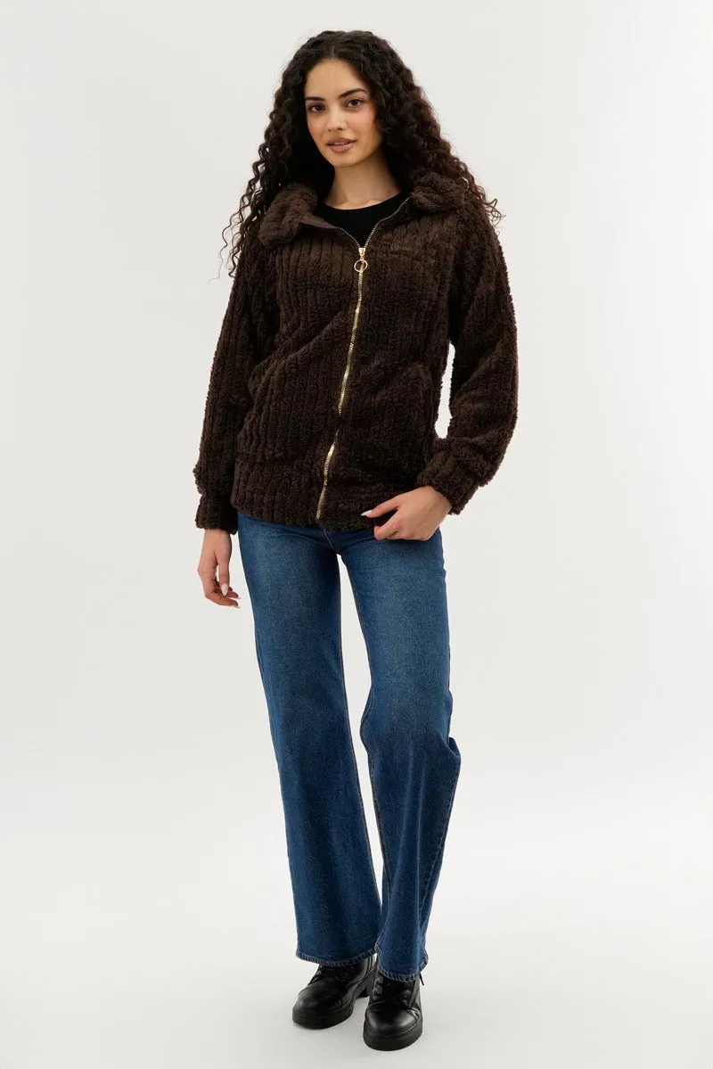 Fahrenheit Plush Zip Up Teddy Lightweight Jacket - Brown sold by Fairweather product image thumbnail 5