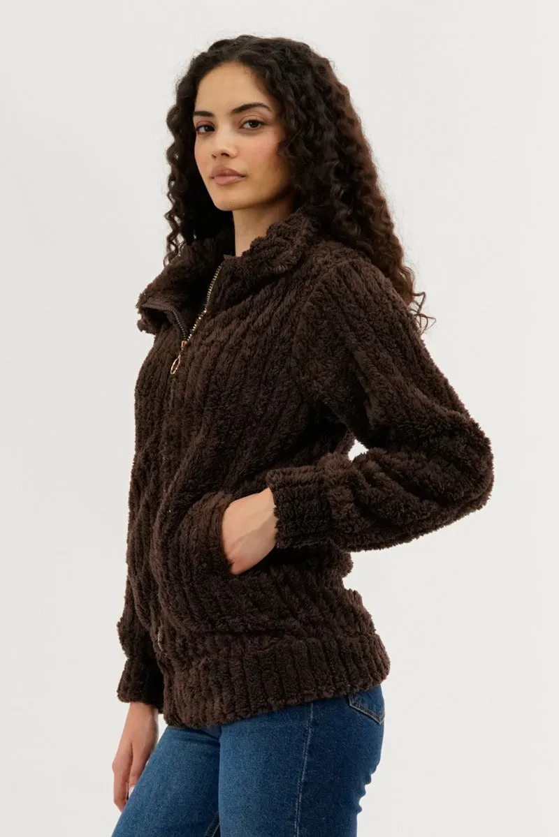 Fahrenheit Plush Zip Up Teddy Lightweight Jacket - Brown sold by Fairweather product image thumbnail 2