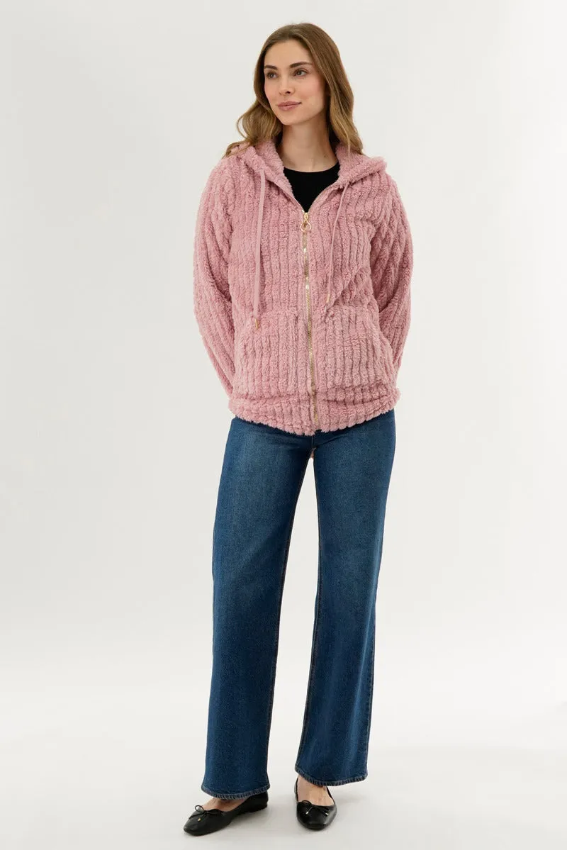Fahrenheit Plush Hooded Zip Up Lightweight Jacket - Pink sold by Fairweather product image thumbnail 5