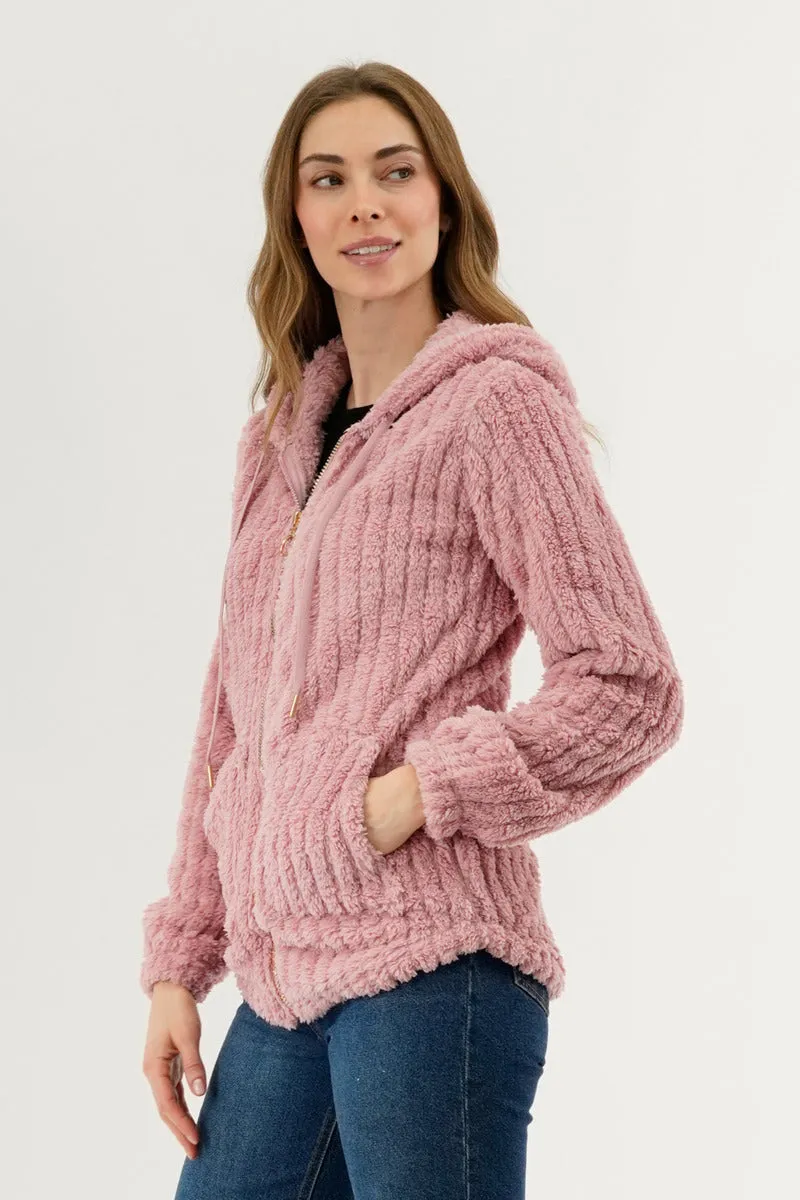 Fahrenheit Plush Hooded Zip Up Lightweight Jacket - Pink sold by Fairweather product image thumbnail 2