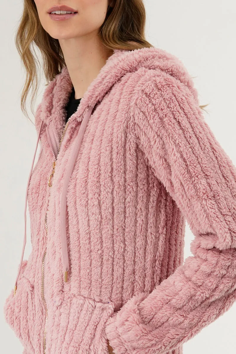 Fahrenheit Plush Hooded Zip Up Lightweight Jacket - Pink sold by Fairweather product image thumbnail 4