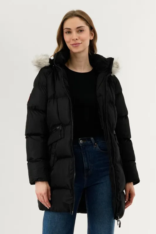 Canada Weather Gear Faux Fur Trim Puffer Parka Jacket - Black sold by Fairweather