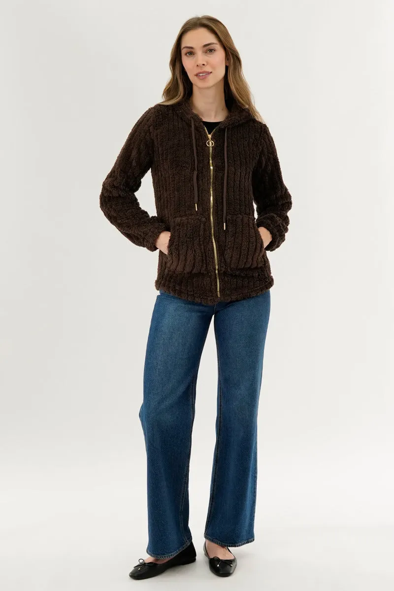 Fahrenheit Plush Hooded Zip Up Lightweight Jacket - Brown sold by Fairweather product image thumbnail 5