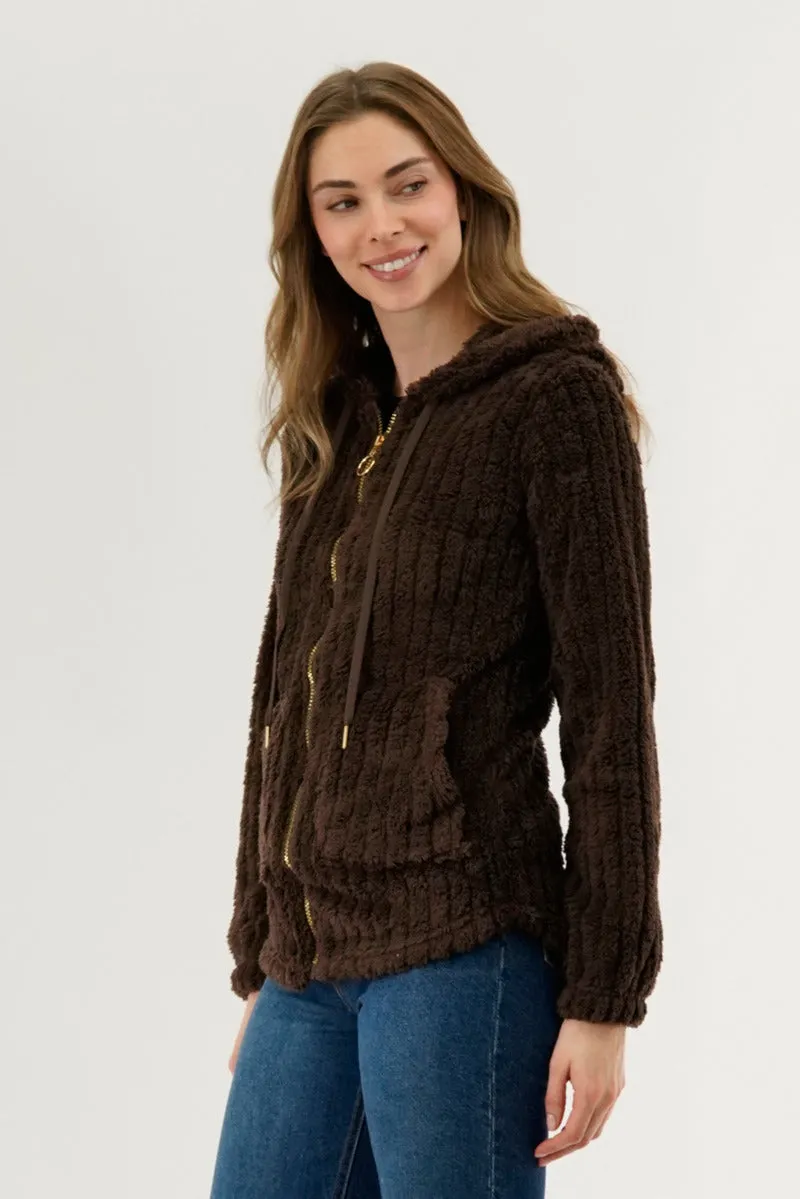 Fahrenheit Plush Hooded Zip Up Lightweight Jacket - Brown sold by Fairweather product image thumbnail 2