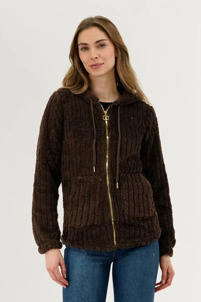 Fahrenheit Plush Hooded Zip Up Lightweight Jacket - Brown sold by Fairweather