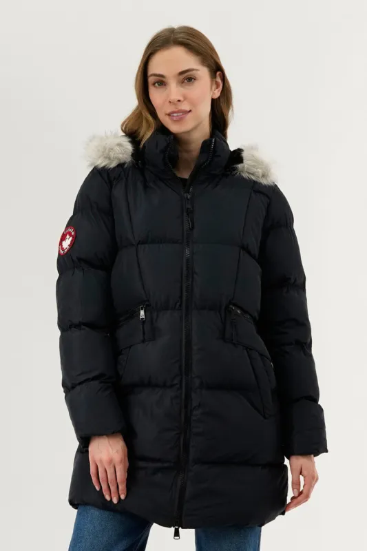 Canada Weather Gear Faux Fur Trim Puffer Parka Jacket - Navy sold by Fairweather