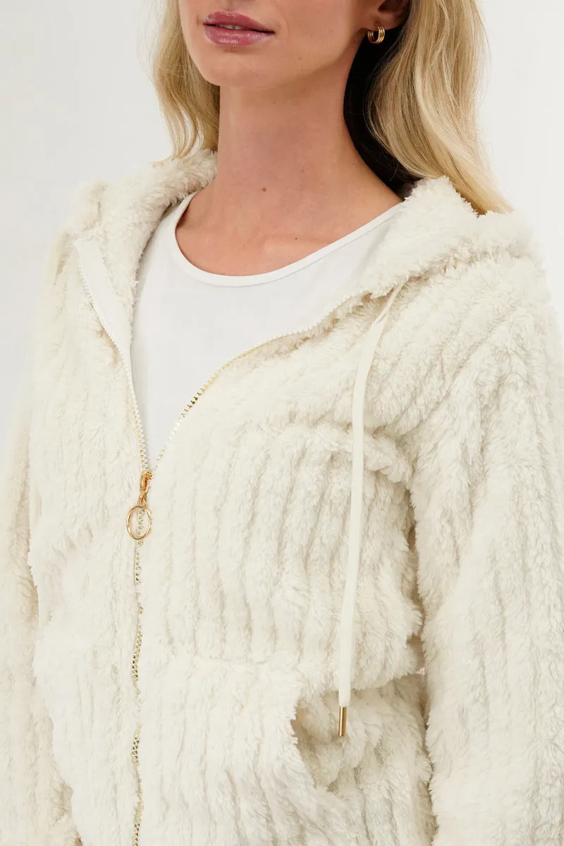 Fahrenheit Plush Hooded Zip Up Lightweight Jacket - White sold by Fairweather product image thumbnail 4