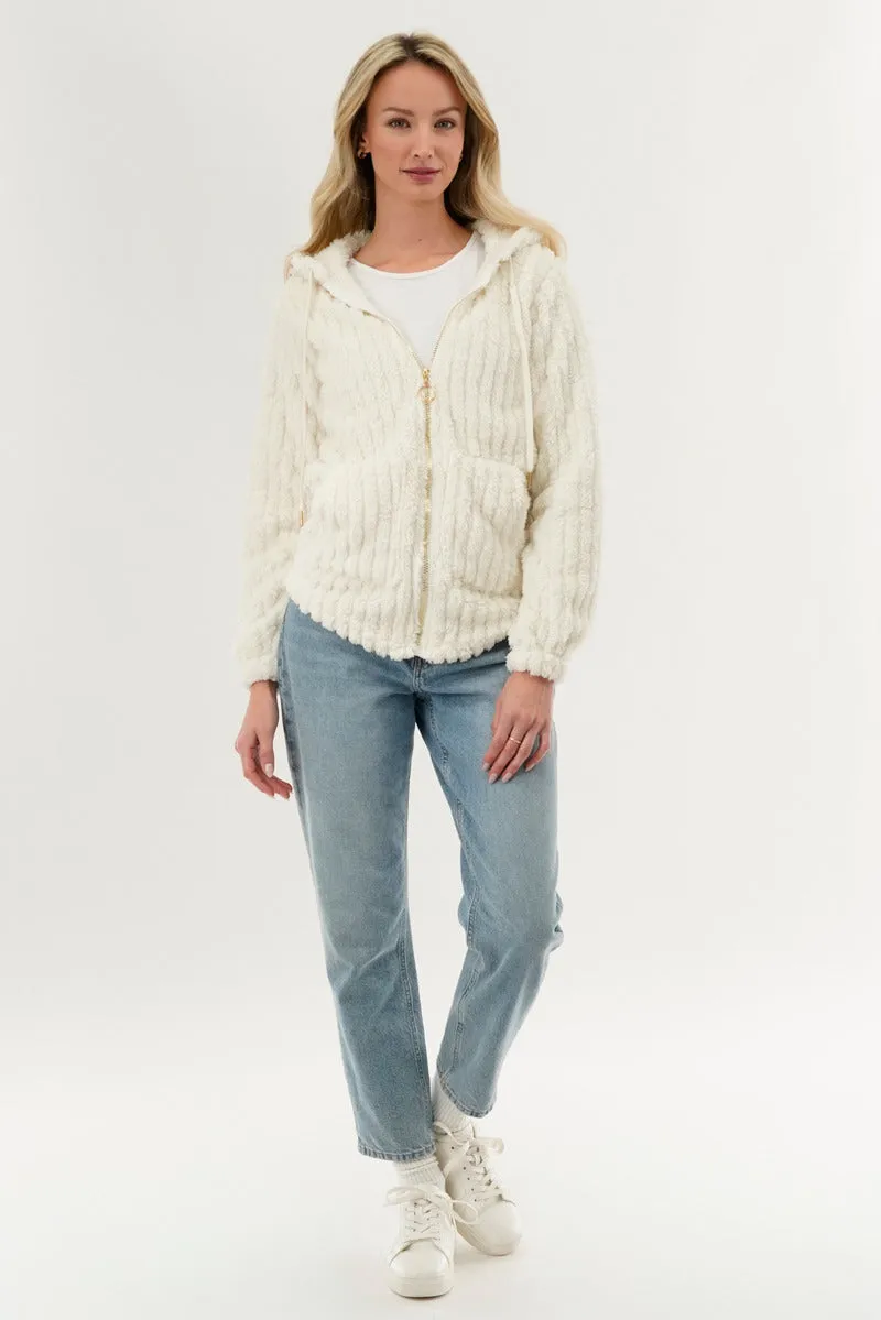 Fahrenheit Plush Hooded Zip Up Lightweight Jacket - White sold by Fairweather product image thumbnail 5