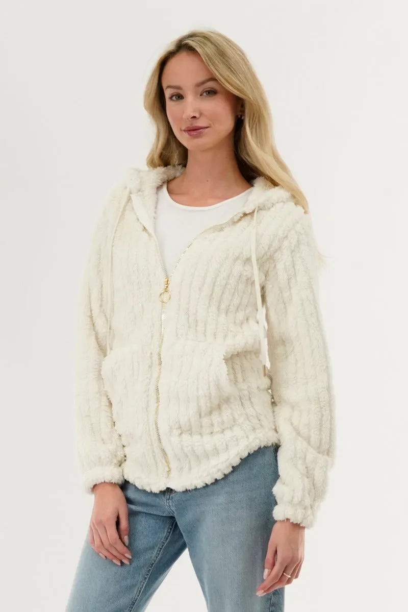 Fahrenheit Plush Hooded Zip Up Lightweight Jacket - White sold by Fairweather product image thumbnail 2