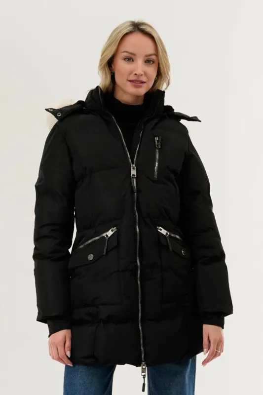 Canada Weather Gear Faux Fur Lined Hood Parka Jacket - Black sold by Fairweather