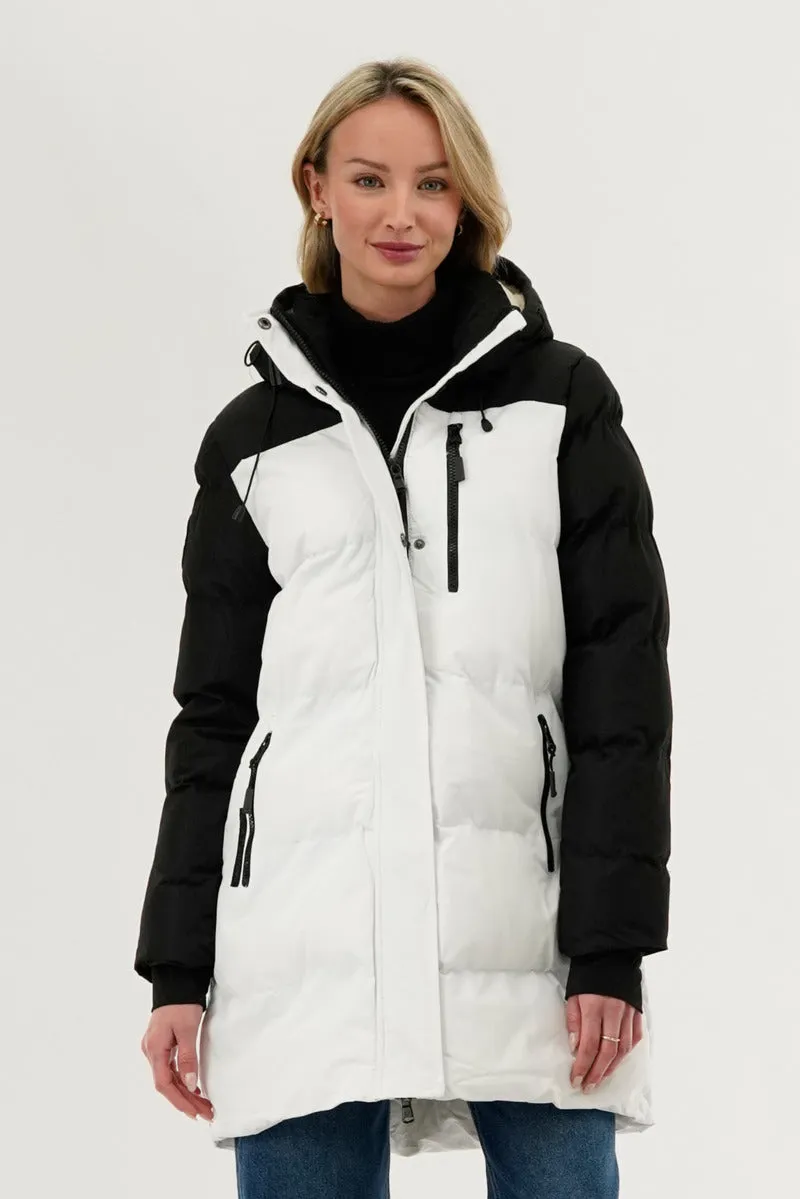 Colour Block Puffer Parka Jacket - White sold by Fairweather
