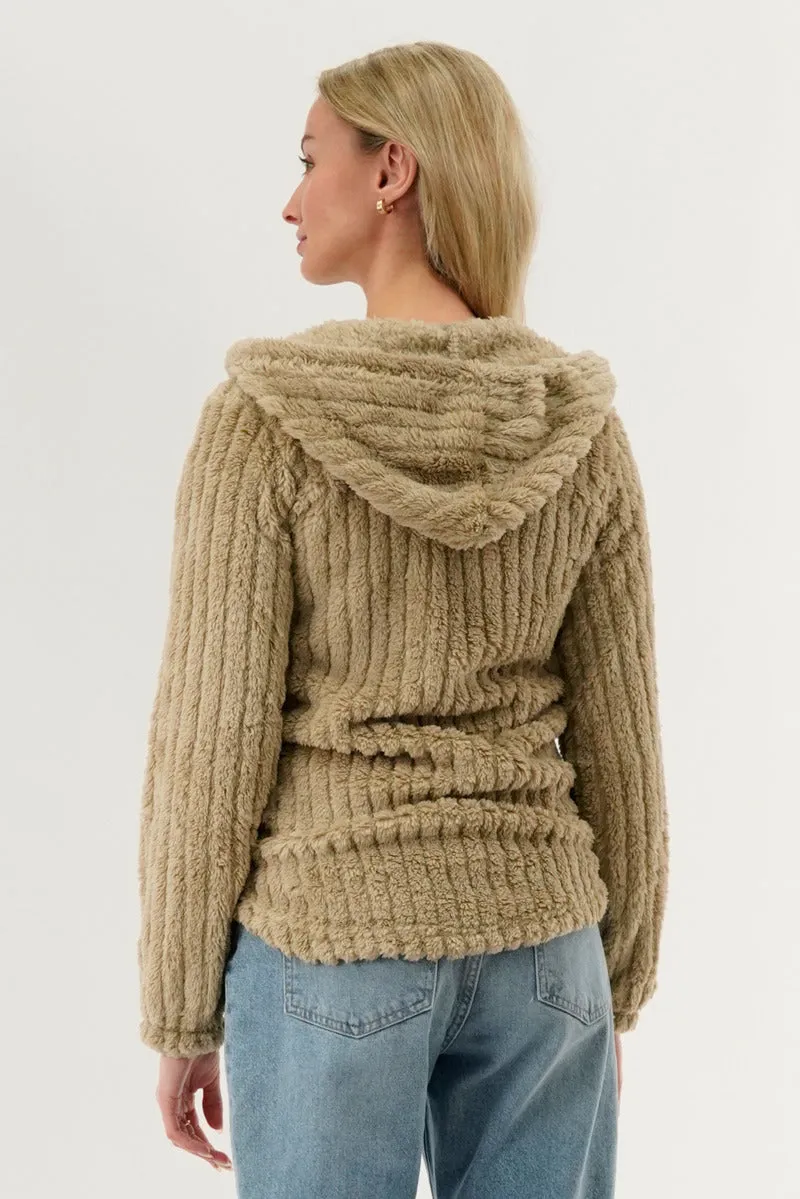 Fahrenheit Plush Hooded Zip Up Lightweight Jacket - Beige sold by Fairweather product image thumbnail 3